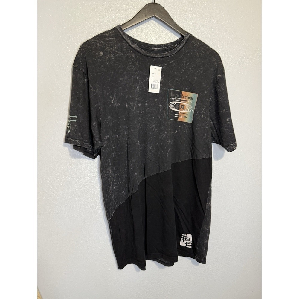 Rock Revival Men's Short Sleeve Oval World Block Tee Shirt Size XL Acid Wash